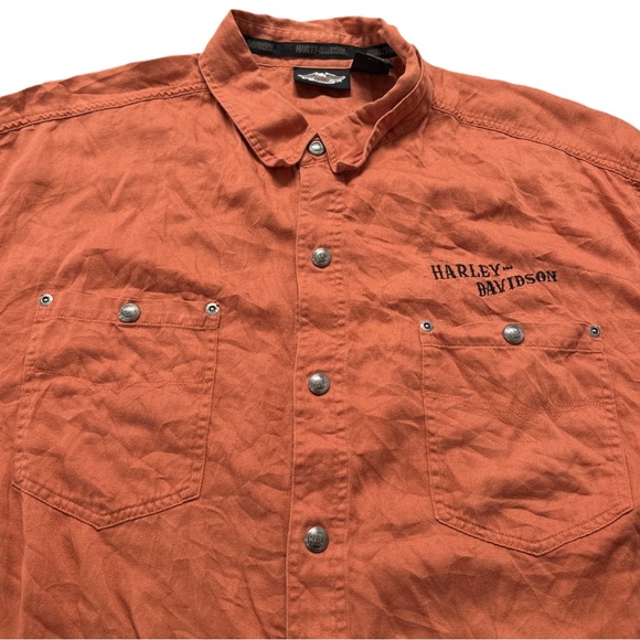 HARLEY DAVIDSON men's orange graphic casual button down shirt, XXL. - Picture 4 of 6